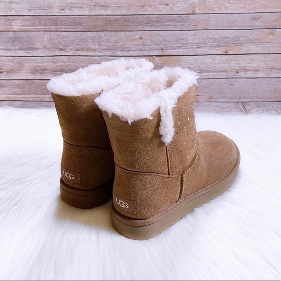 UGG Women’s Classic UGG Gem Mini Chestnut Suede Boots - Picture 4 of 10